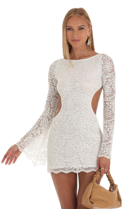 Lucy In The Sky Lace Long Sleeve Dress in White