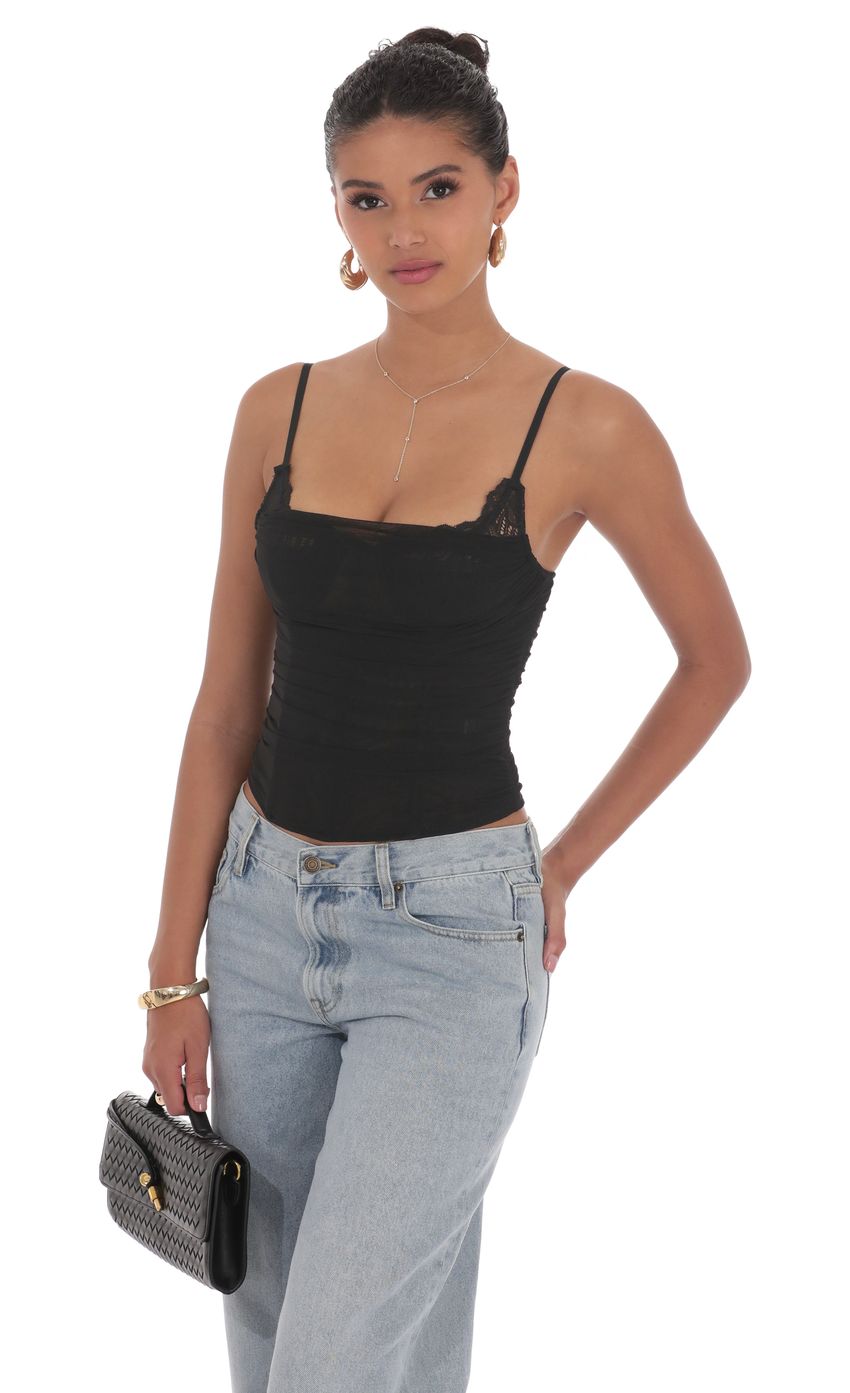 Lucy In The Sky Sheer Mesh Corset Top in Black
