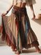 Ursime Boho Patchwork Floral Lace Trim Tiered Maxi Skirt