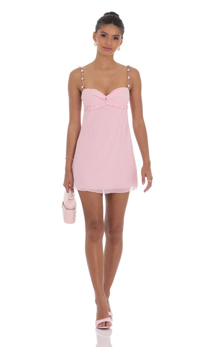 Lucy In The Sky Floral Strap Babydoll Dress in Pink