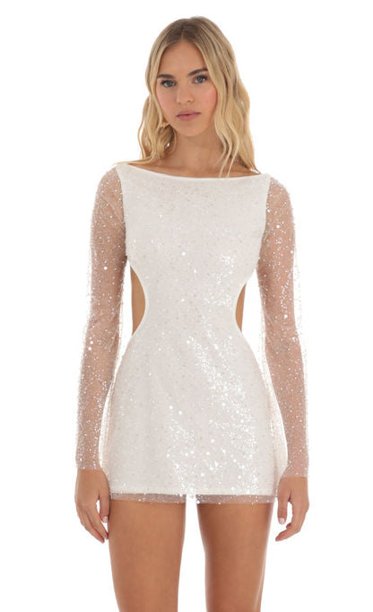 Lucy In The Sky Sequin Long Sleeve Dress in White