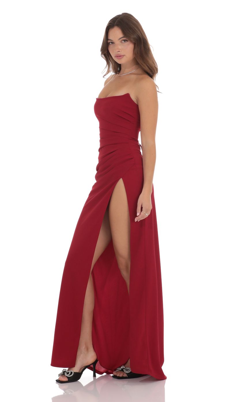 Lucy In The Sky Strapless Corset Maxi Dress in Red