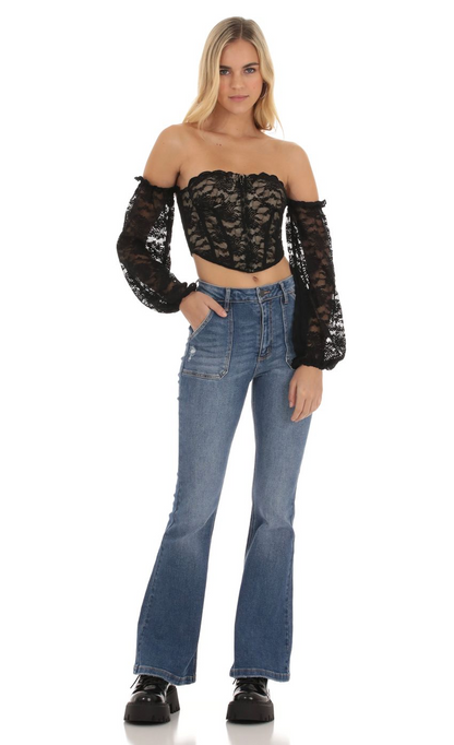 Lucy in the Sky Corset Lace Top in Black