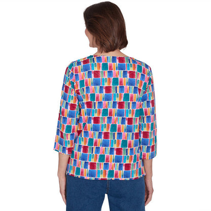 Alfred Dunner Women's Box Print Short Sleeve Top