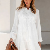 Cupshe White Lace Tie Neck Blouson Sleeve Mini Dress