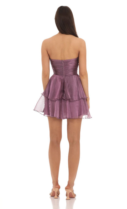 Lucy In The Sky Petal Ruffle Strapless Dress in Purple