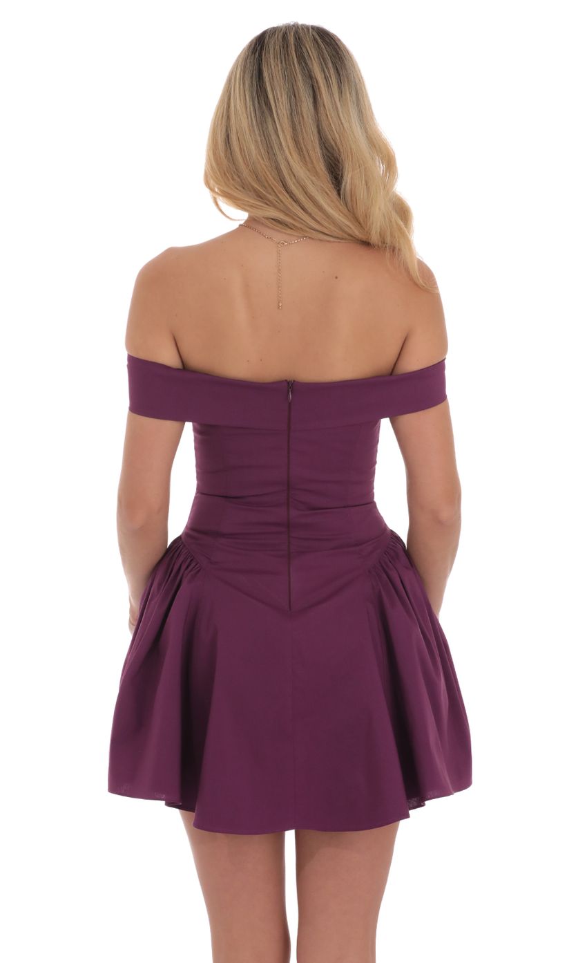 Lucy In The Sky Off Shoulder Fit and Flare Dress in Purple