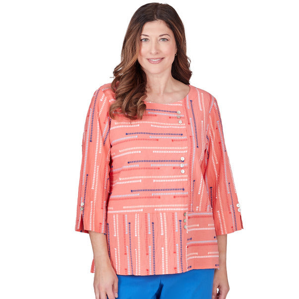 Alfred Dunner Women's Beach Geometric Blouse With Button Details