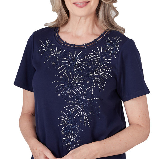 Alfred Dunner Women's Embellished Beaded Firework Top