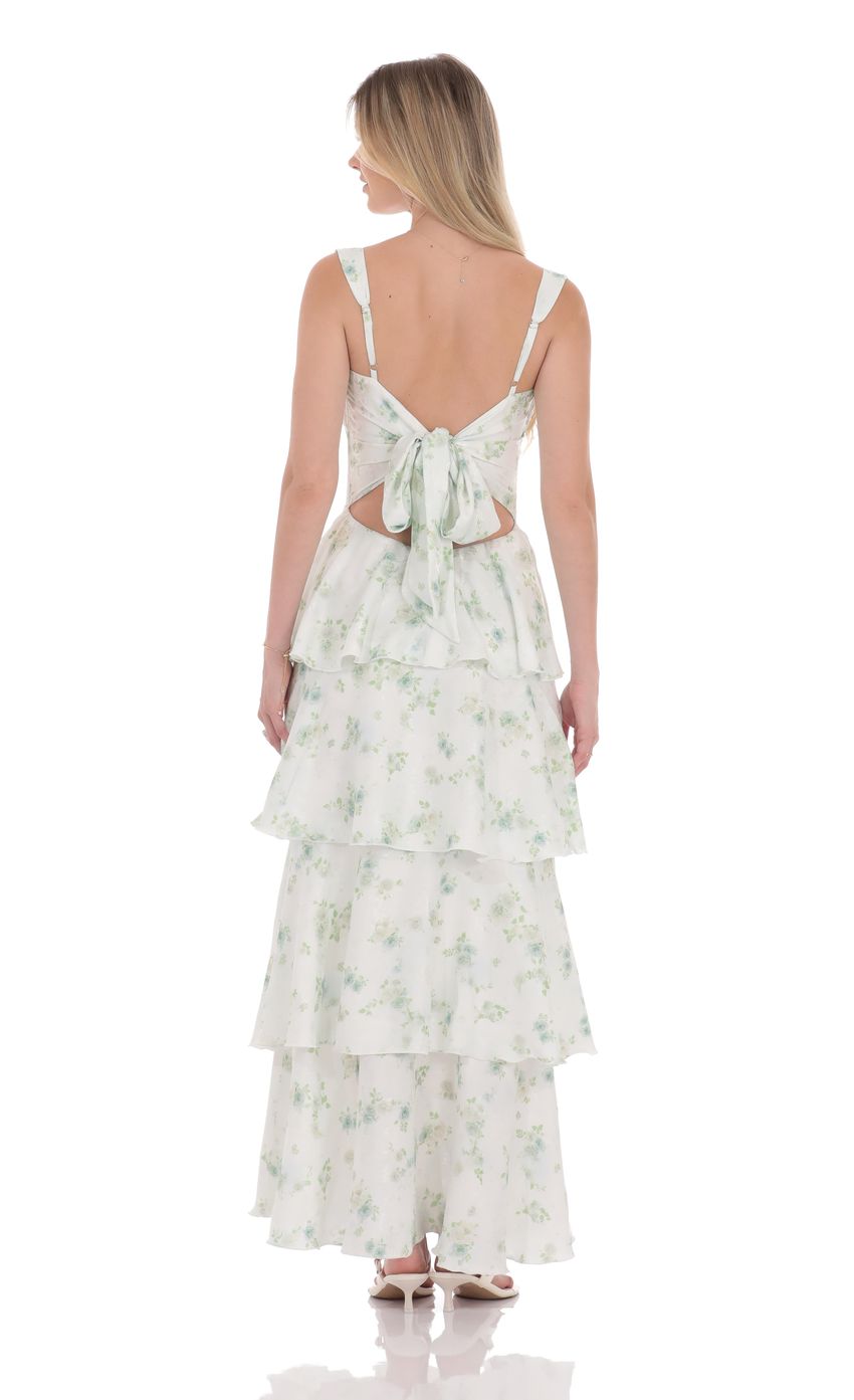 Lucy in the Sky Floral Ruffle Maxi Dress in Pastel Green