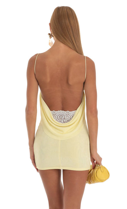Lucy In The Sky Lace Open Back Dress in Yellow
