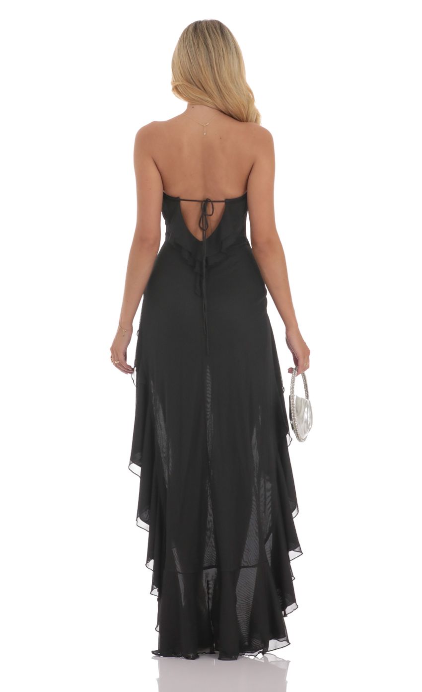 Lucy In The Sky Strapless Mesh High Low Dress in Black