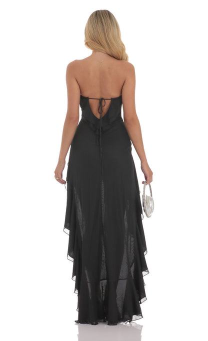 Lucy In The Sky Strapless Mesh High Low Dress in Black
