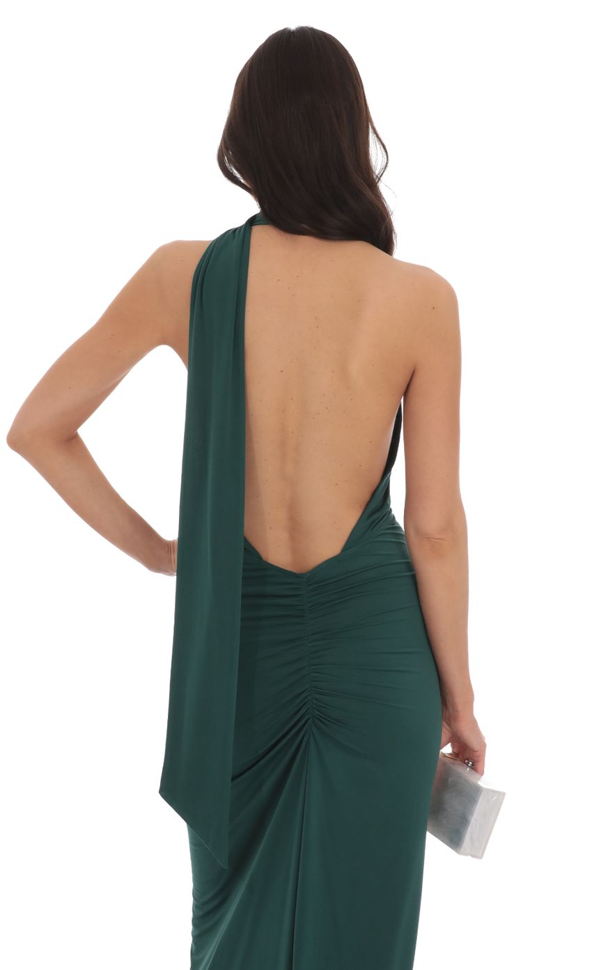 Lucy in the Sky Mesh Wrap Scarf Strap Maxi Dress in Green