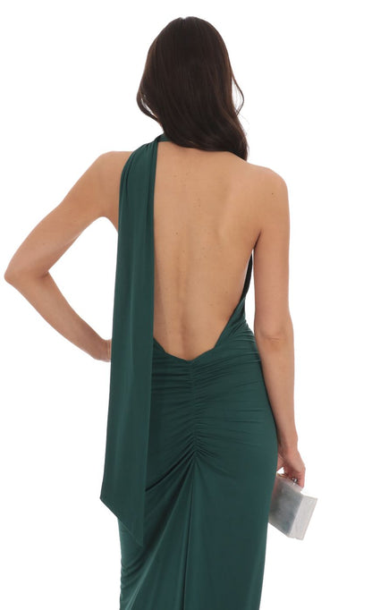 Lucy in the Sky Mesh Wrap Scarf Strap Maxi Dress in Green