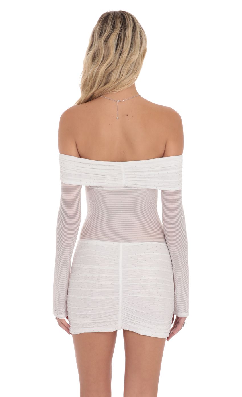 Lucy In The Sky Rhinestone Mesh Off Shoulder Dress in White