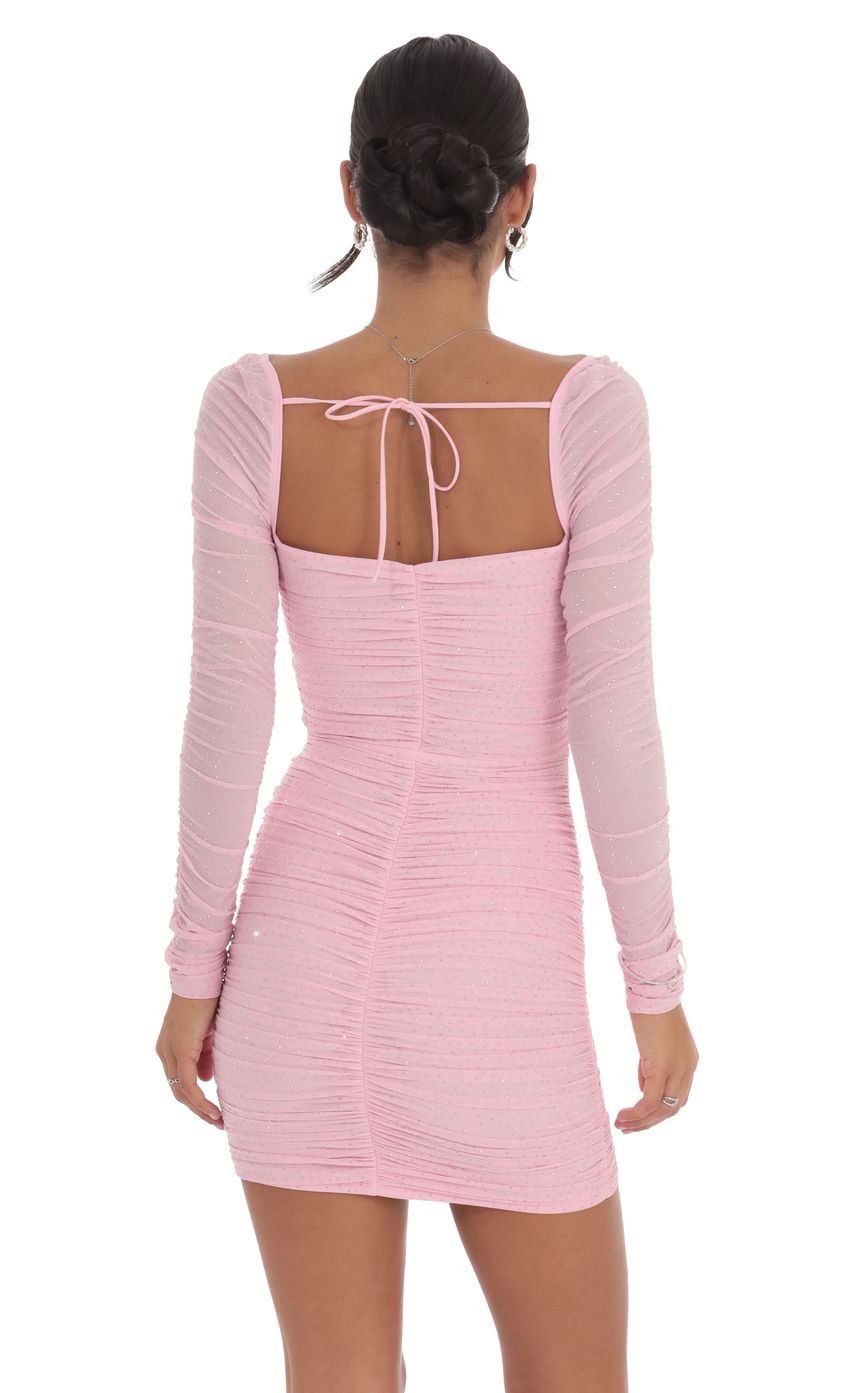 Lucy In The Sky Rhinestone Long Sleeve Bodycon Dress in Pink