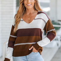 Cupshe Coffee Striped V-Neck Sweater (x3)