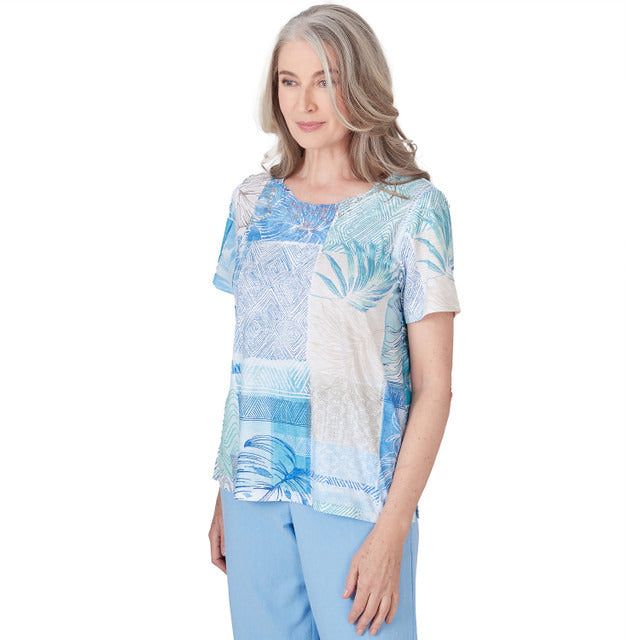 Alfred Dunner Women's Patchwork Leaf T-Shirt With Lace Detail