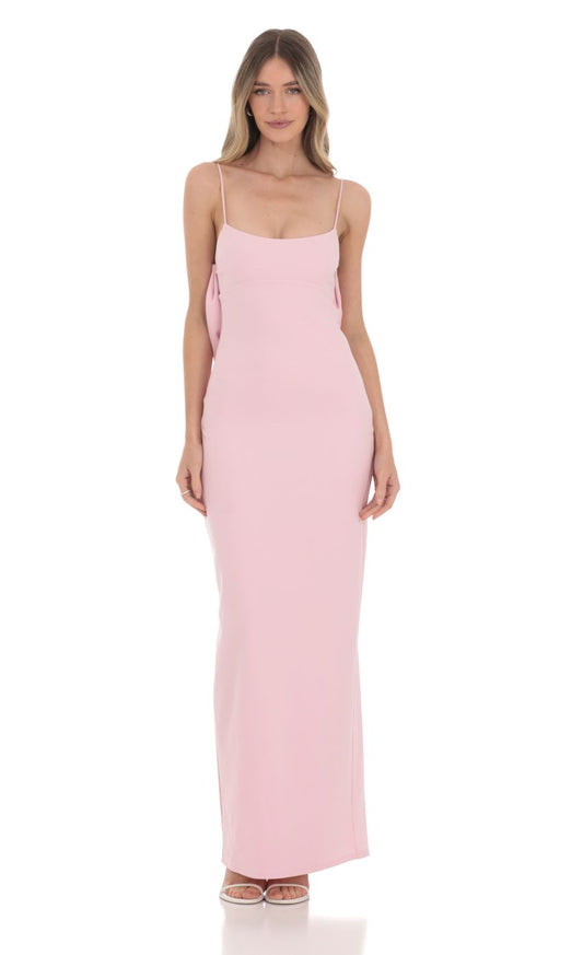 Lucy In The Sky Back Bow Maxi Dress in Pink