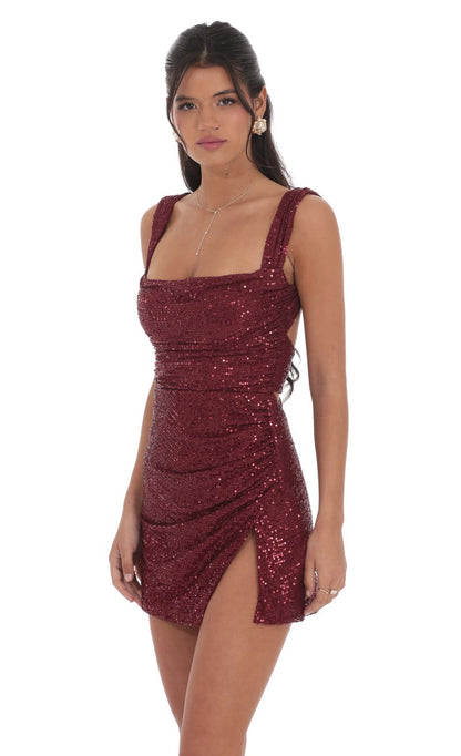 Lucy In The Sky Sequin Bodycon Dress in Red