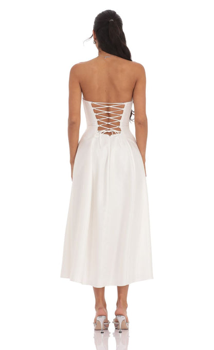 Lucy In The Sky Sheen Empire Waist Midi Dress in Ivory