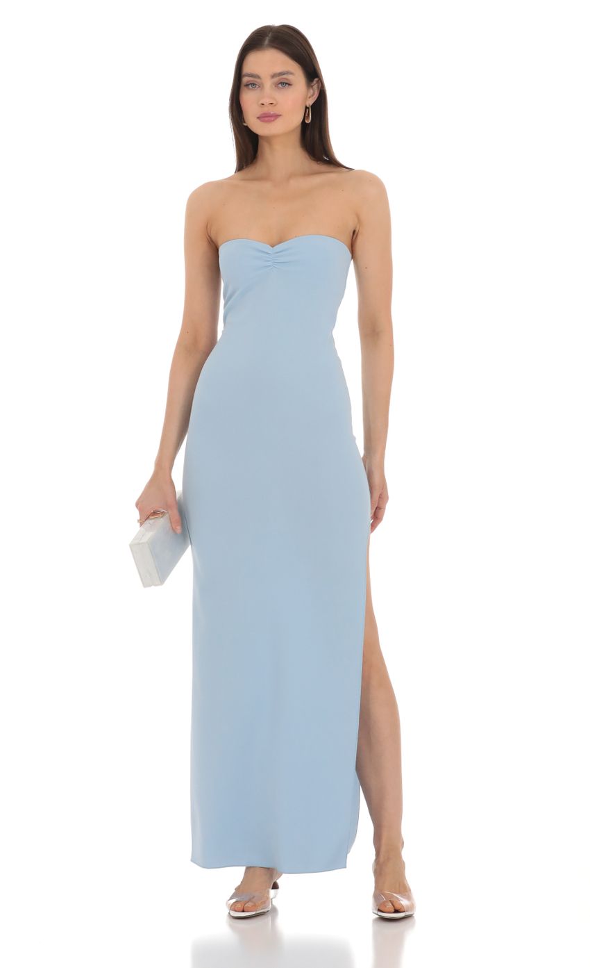 Lucy In The Sky Strapless Bodycon Maxi Dress in Blue