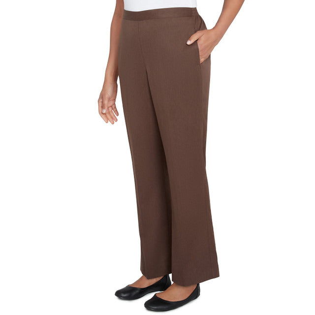 Alfred Dunner Women's Soft Microfiber Side Seam Pocket Short Length Pant - CHOCOLATE