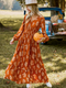 Cupshe Burnt Orange Floral Blouson Sleeve Smocked Waist Maxi Dress