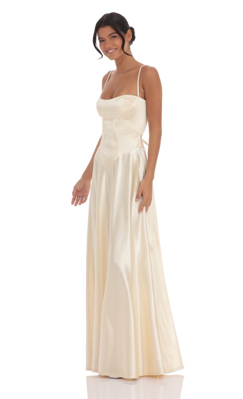 Lucy In The Sky Satin Square Neck Maxi Dress in Champagne