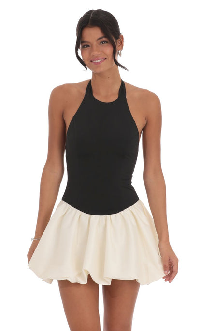 Lucy in the Sky Halter Bubble Dress in Black and White
