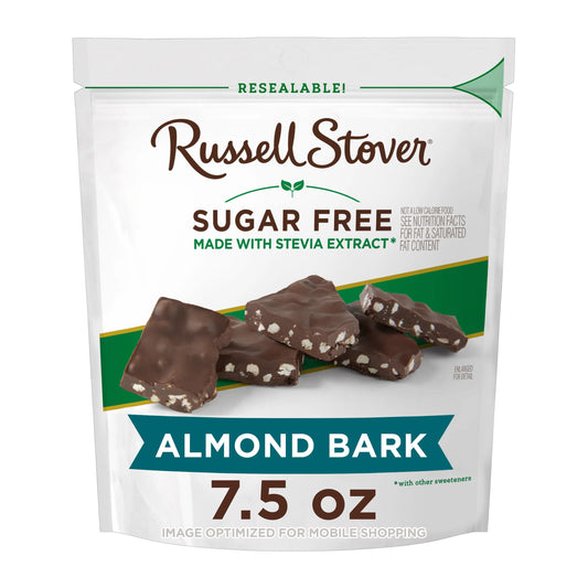 Russell Stover Chocolates Sugar Free Dark Chocolate Candy Almond & Sea Salt Bark, 7.5 oz. bag