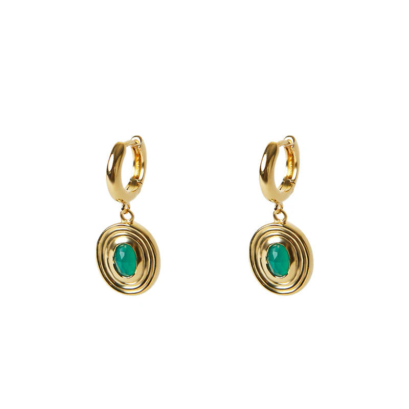 ARGENTO VIVO THE GREEN AGATE OVAL DROP EARRING