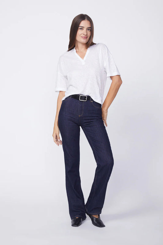 BAILEY/44 Women's Stateside Supima Slub Short Sleeve Boxy Henley in White