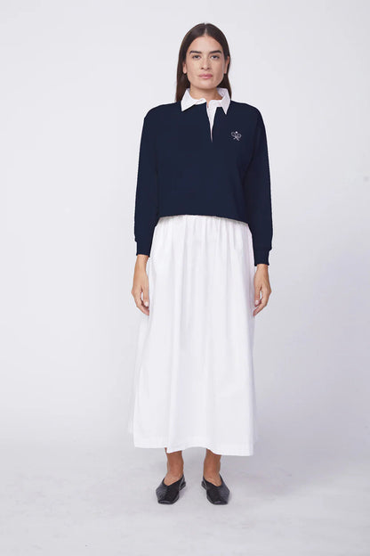 BAILEY/44 Women's Stateside Heavy Ribbed Jersey Graphic Cropped Polo in New Navy