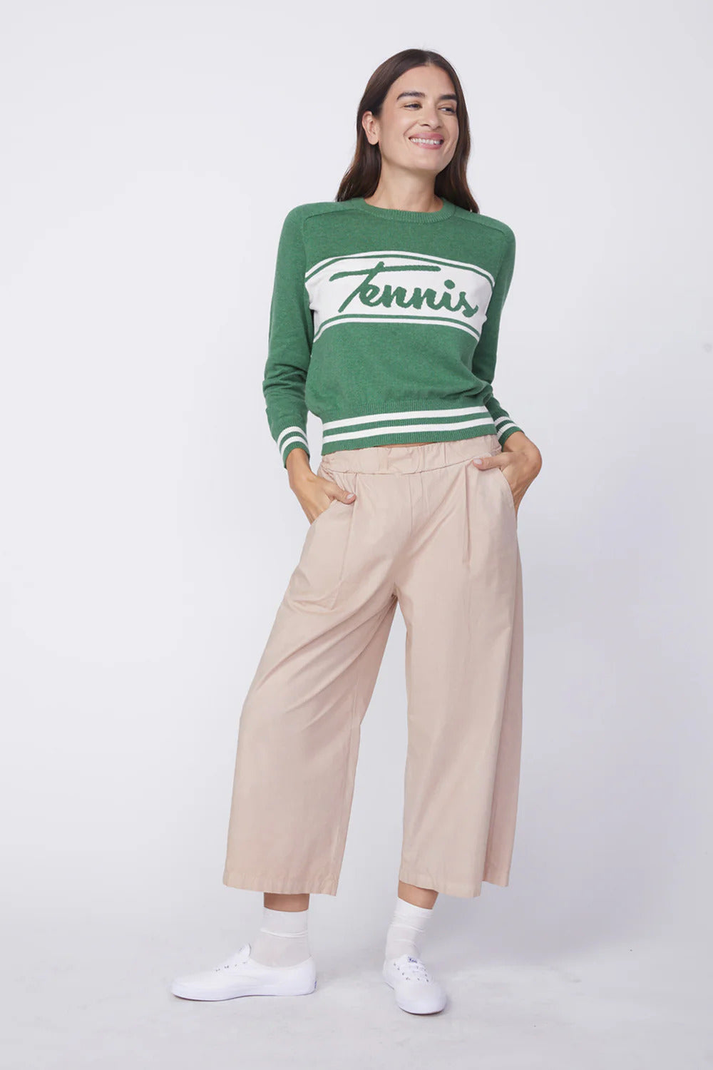 BAILEY/44 Women's Stateside Cotton Cashmere Raglan Tennis Sweater in Pine