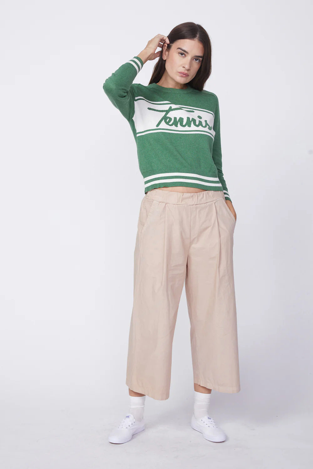 BAILEY/44 Women's Stateside Cotton Cashmere Raglan Tennis Sweater in Pine