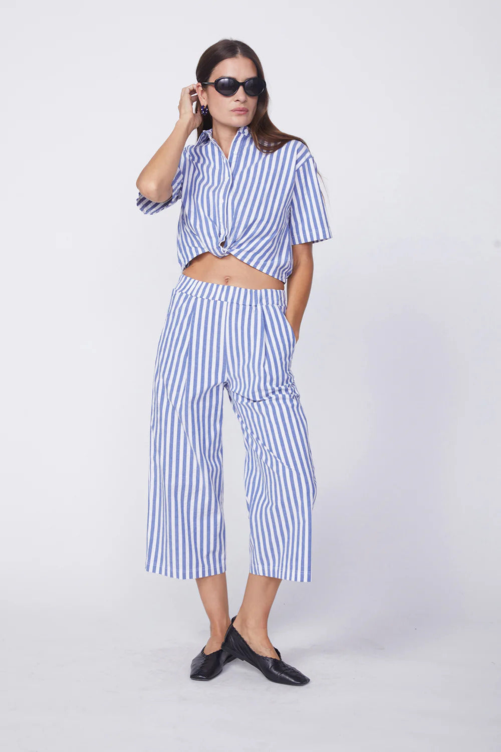 BAILEY/44 Women's Stateside Puckered Stripe Cropped Pant in Navy Stripe