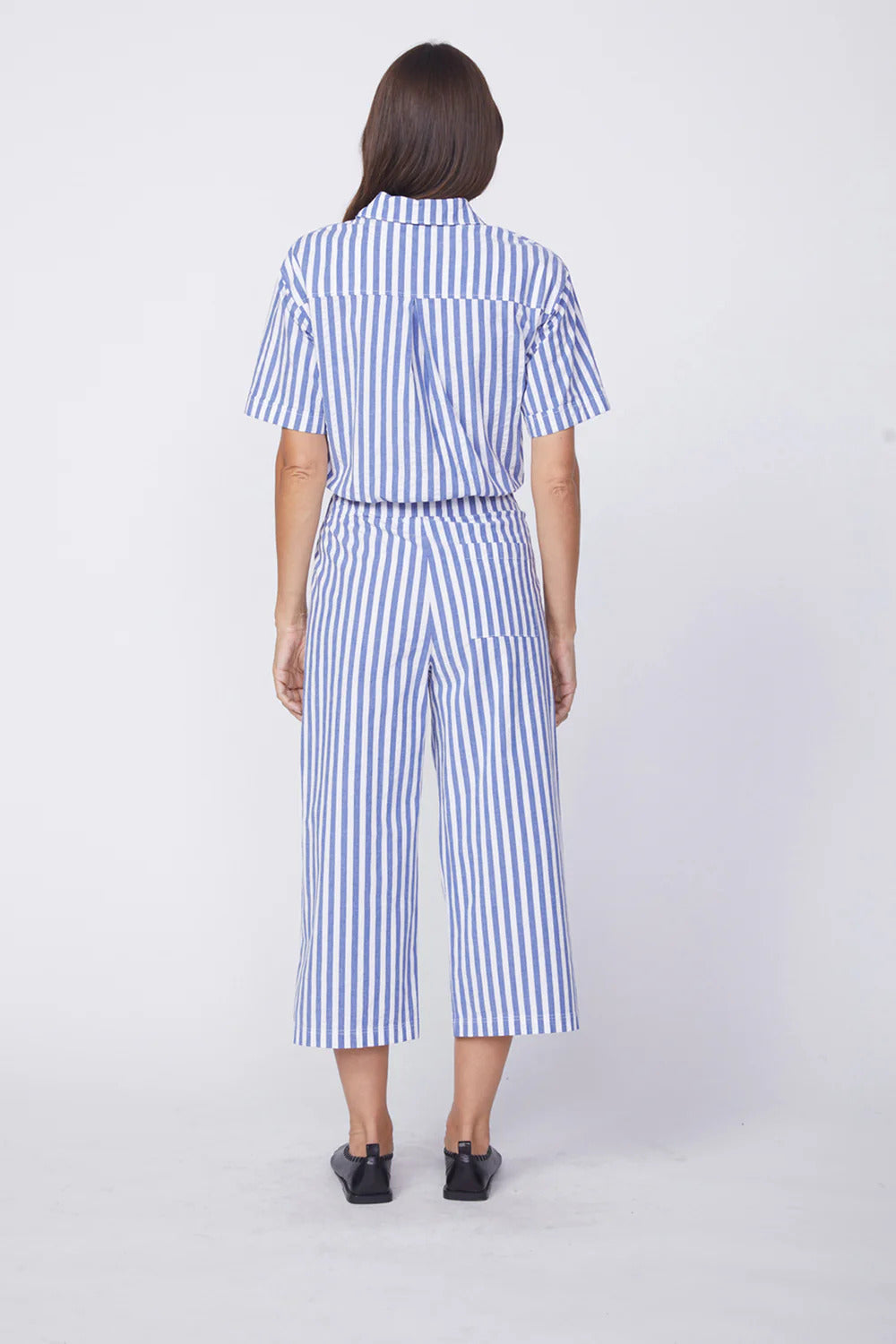 BAILEY/44 Women's Stateside Puckered Stripe Cropped Pant in Navy Stripe