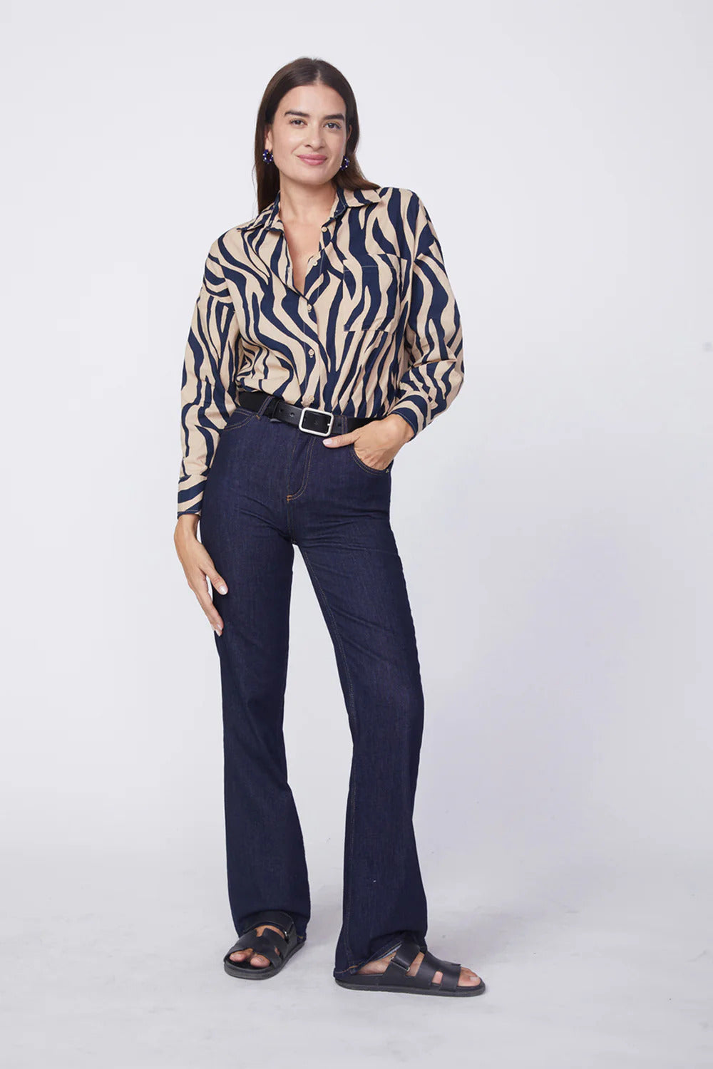 BAILEY/44 Women's Stateside Zebra Voile Oversized Shirt in Almond
