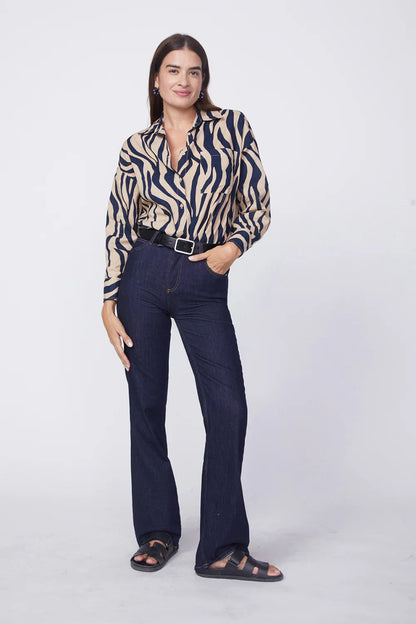 BAILEY/44 Women's Stateside Zebra Voile Oversized Shirt in Almond