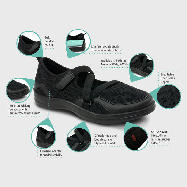 Apexfoot Women's Orthopedic Mesh Mary Jane Casual Shoe - Black