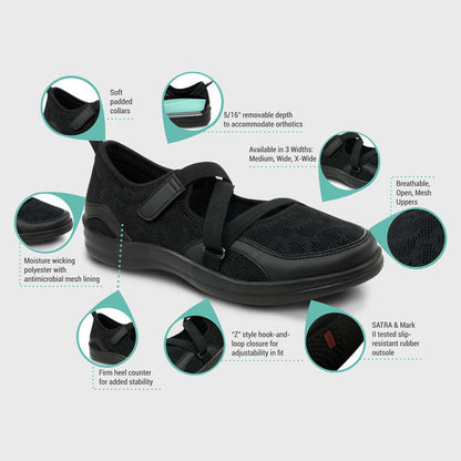 Apexfoot Women's Orthopedic Mesh Mary Jane Casual Shoe - Black