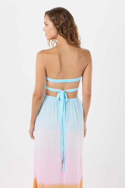 Tiare Hawaii Andy Maxi Dress - Aqua Pink Rust Ombre