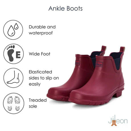 Jileon Rain Boots Ankle Height Rain Boots - Raspberry Red - Wide Foot - Easy to Slip On