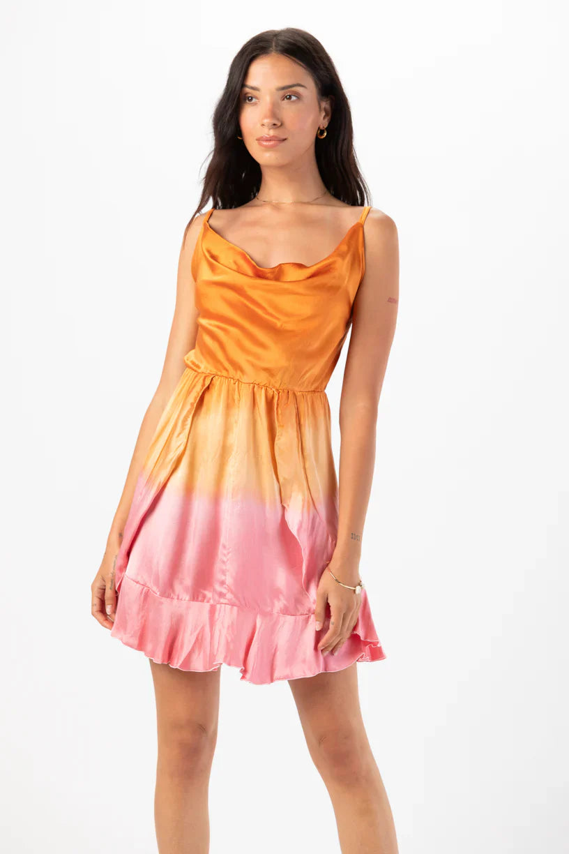 Tiare Hawaii Aura Silk Mini Dress - Rust Pink Ombre