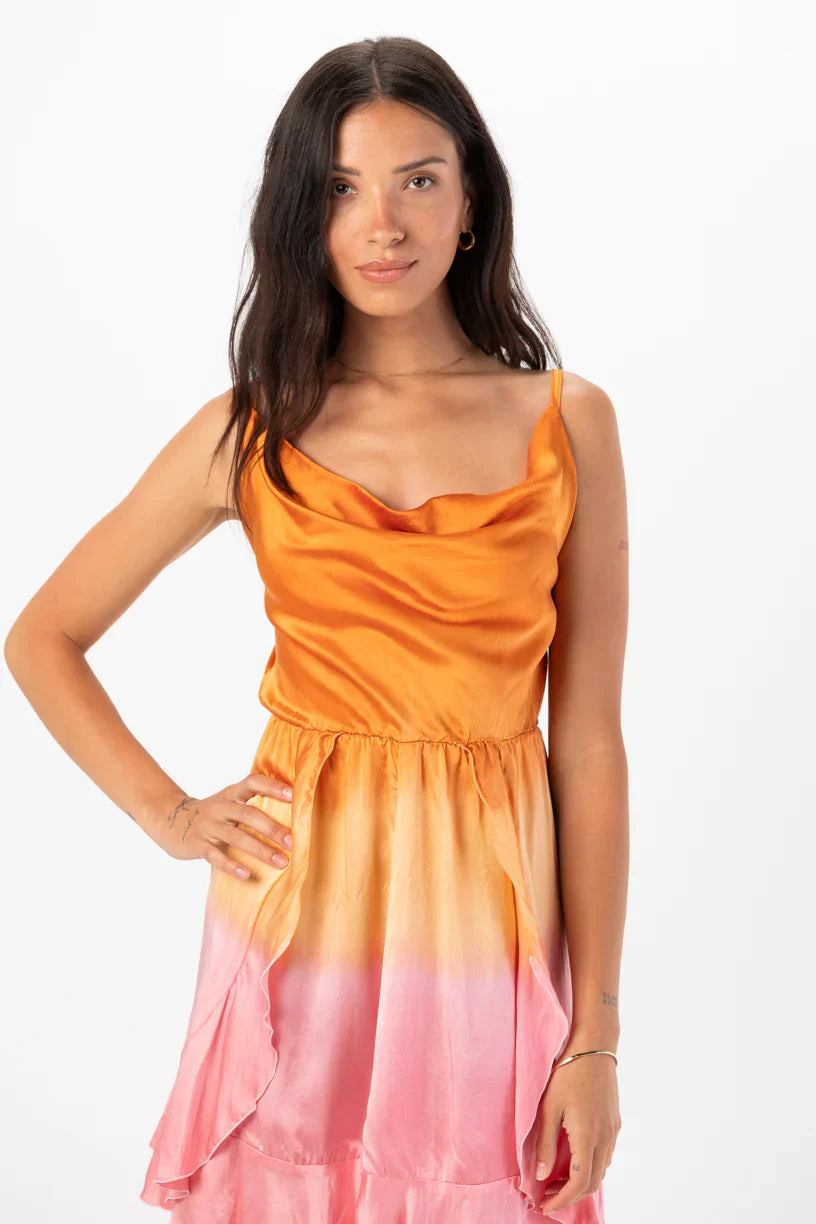 Tiare Hawaii Aura Silk Mini Dress - Rust Pink Ombre