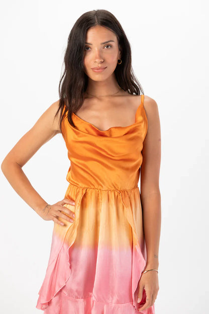 Tiare Hawaii Aura Silk Mini Dress - Rust Pink Ombre