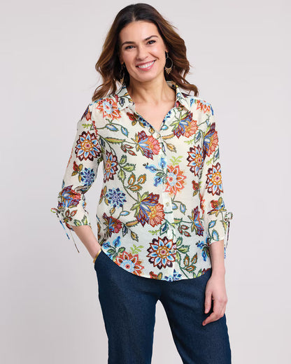 BLAIR Women’s Top Alfred Dunner Summer Solstice Batik Floral Woven Shirt (Misses) - x2