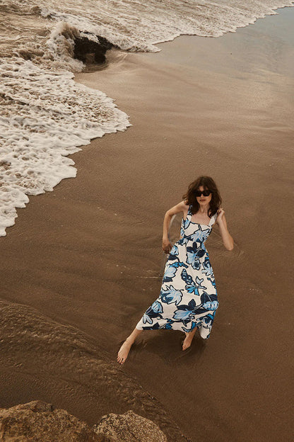 BAILEY/44 Women's Stateside Tropical Floral Linen Maxi Dress in Sport Blue